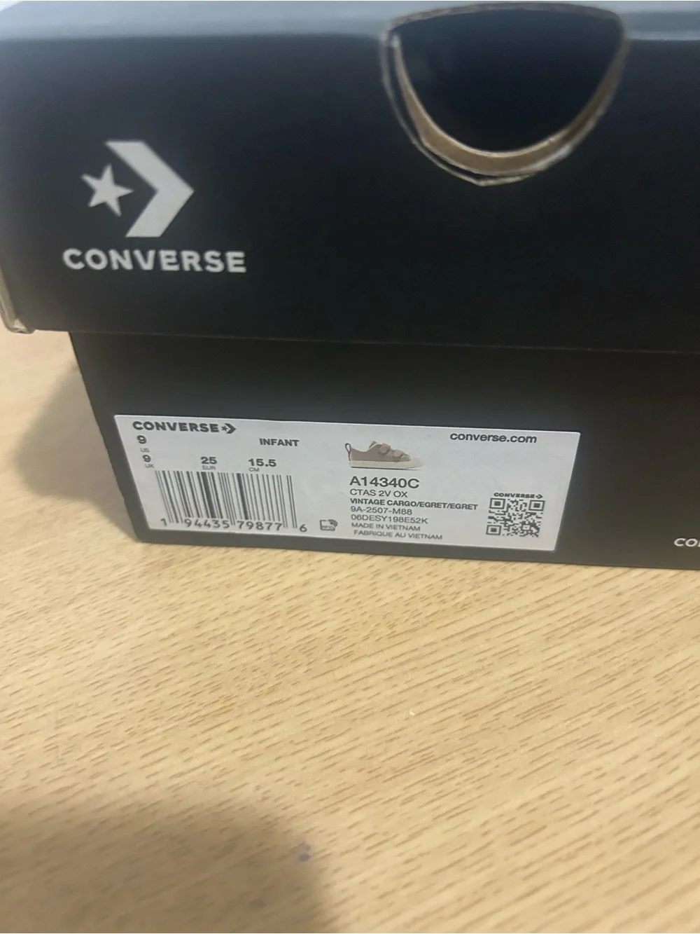 Converse Kids Taupe and White Velcro Sneakers with Plush Lining